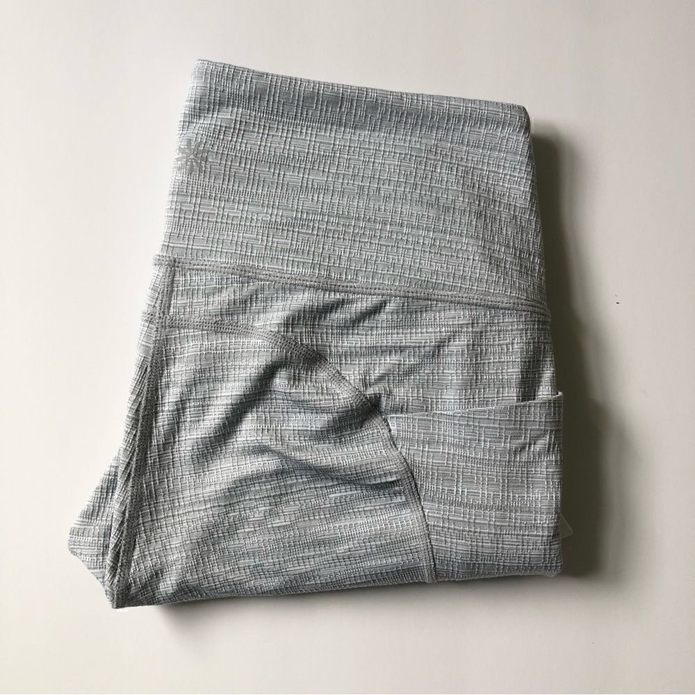 Athleta grey calf length white mesh panels yoga workout leggings women’s small